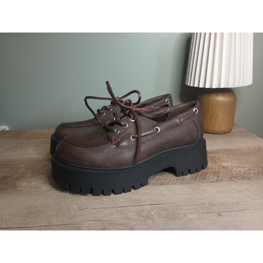No Boundaries Womens Chunky Platform Oxford Shoes 7 Brown Grunge Academia - Picture 5 of 10